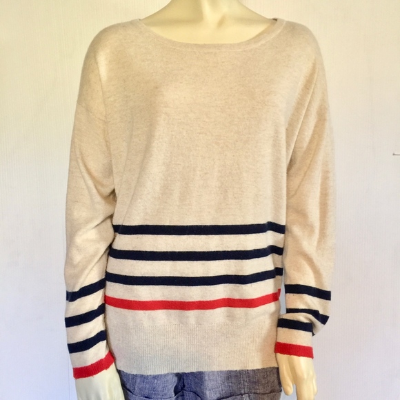 Mo:Vint New York striped pullover sweater beige‎ M - Picture 2 of 3